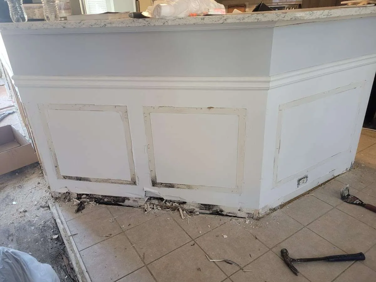 Water damage and mold on kitchen during Storm Damage Restoration in Ridgewood village